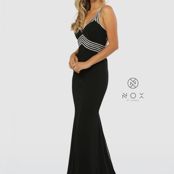 V-Neckline Mermaid Open Back Prom Dress NXT253